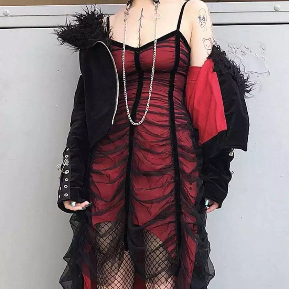 red and black gothic dress